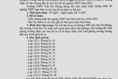 Lịch nhận giấy chứng nhận tạm thời kỳ thi Tốt nghiệp THPT 2021và các loại hồ sơ học sinh K12